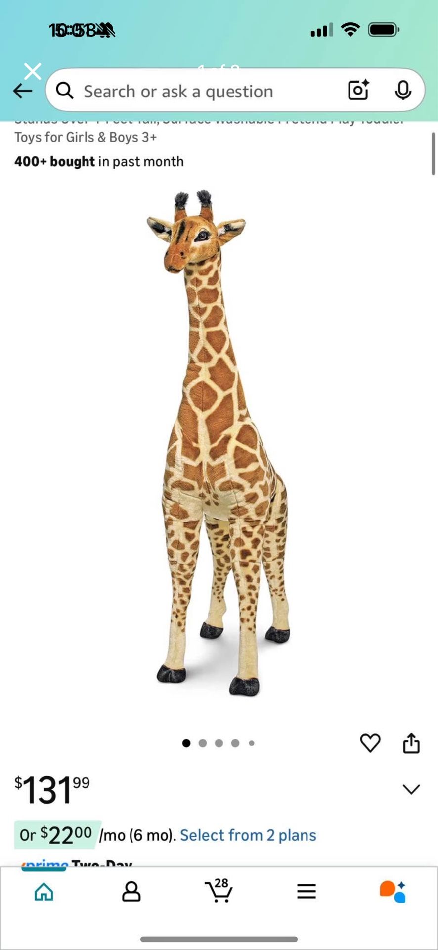 Melissa & Doug Giant Giraffe Stuffed Animal, Lifelike Plush Toy Stands Over 4-Feet Tall,