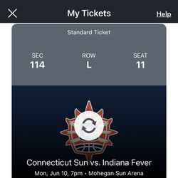 Connecticut Suns VS Indiana Fever 6/10/2024 @7pm MOHEGAN