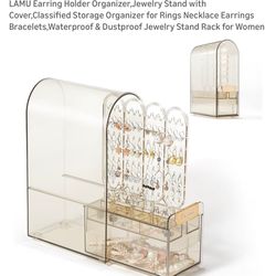 $10-LAMU Earring Holder Organizer, Jewelry Stand with Cover,Classified Storage Organizer for Rings Necklace Earrings Bracelets, Waterproof & Dustproof