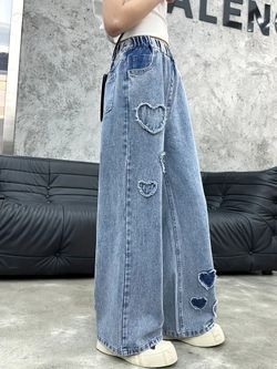 Girls Fashionable Loose Heart Stylish Jean Bell-Bottoms For Girls 11-13yrs
