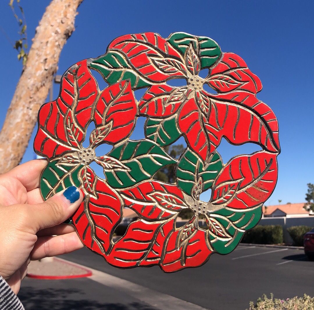 Vintage Christmas Trivet Poinsettia $12.00