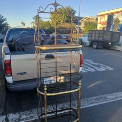 vintage French-style wrought iron and brass baker's rack. 