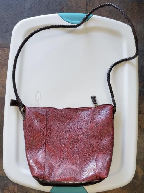 Red leather womens handbag