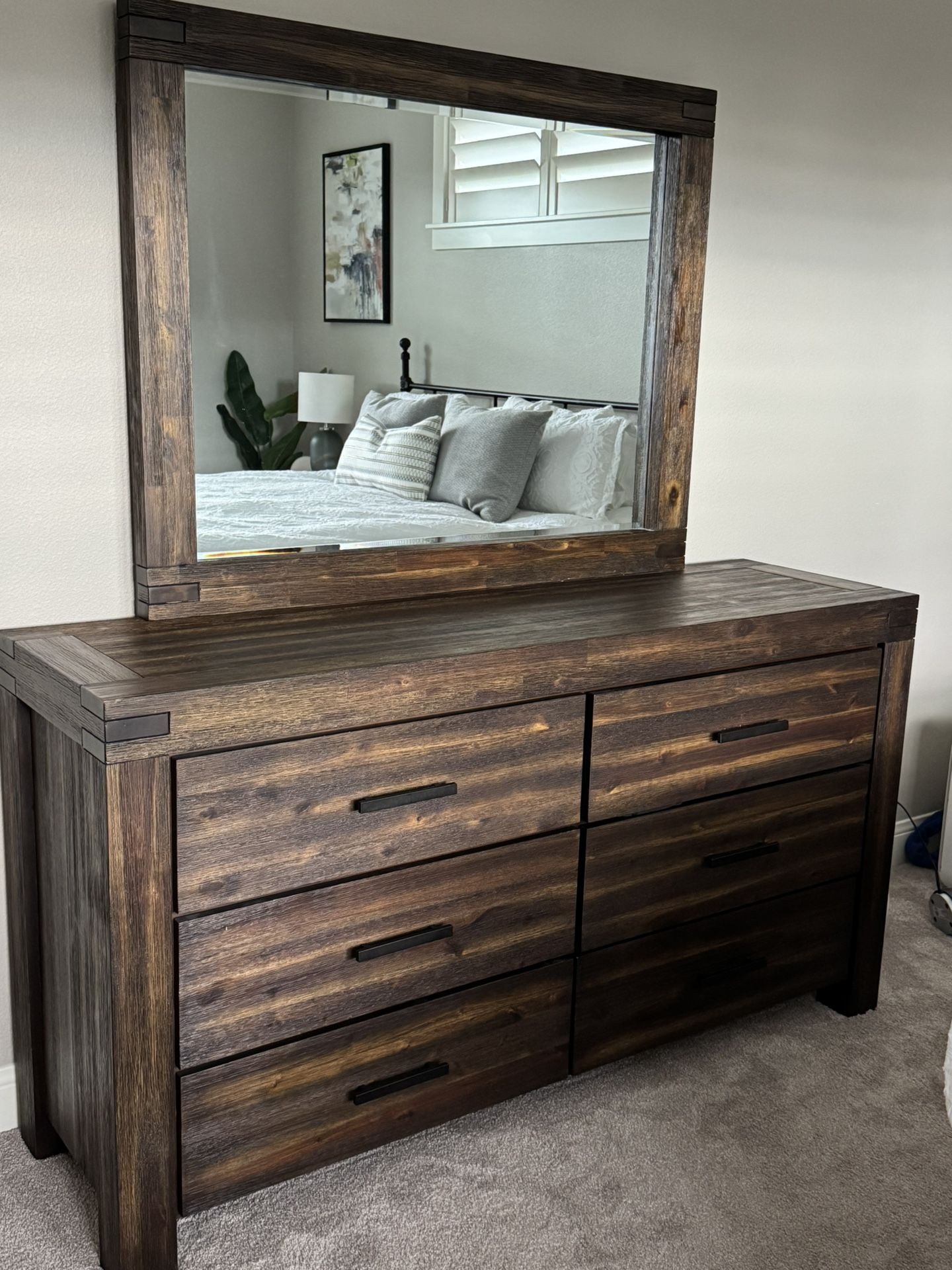 Bedroom Set Acacia Wood Brown Modern Mission
