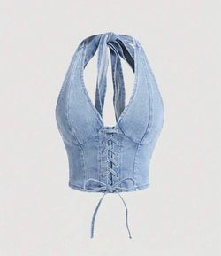 Denim Halter Corset Crop Top