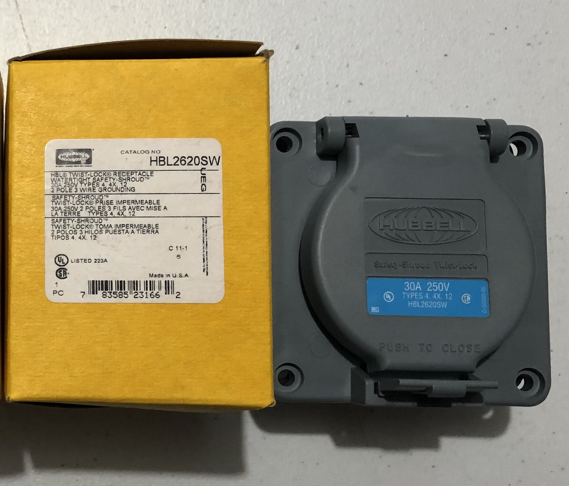 1-Hubble 30 Amp 250 Volt Twist Lock Safety Shroud Watertight HBL2620SW Receptacle