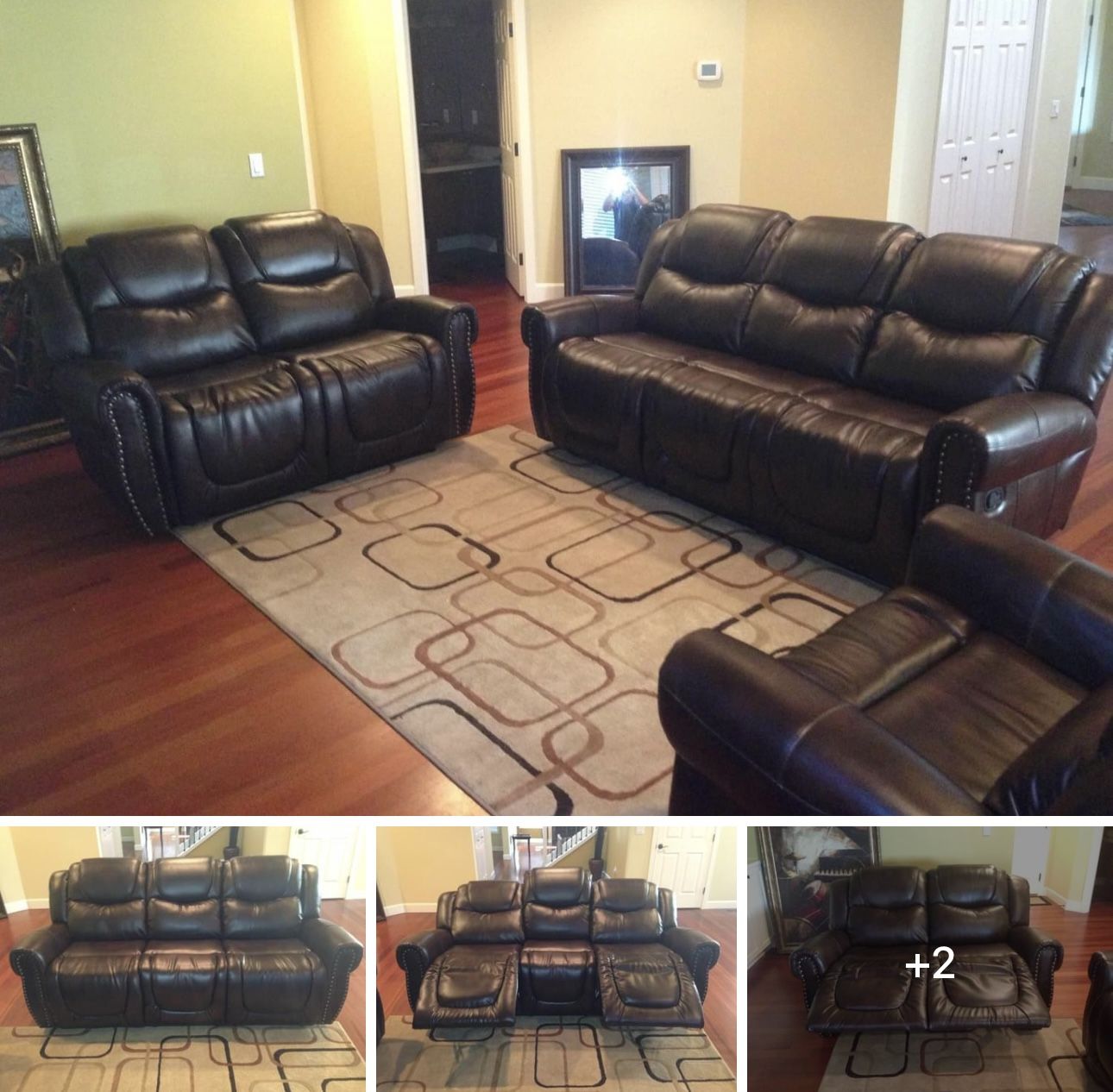 COSTCO Brown Leather Fully Reclining Three Piece Couch Set