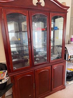 Elana Hutch & Buffet - Traditional Brown Cherry Solid Wood Kitchen Hutch with Intricate Carved Details - Shelves & Drawers for Organized Storage Space