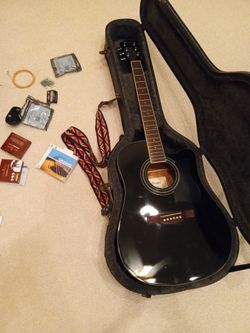 Price Is Firm!!  Guitar Acoustic Electric Hybrid Piano Black Gloss Finish Ebony's Ibanez  Brand New Strings Installed