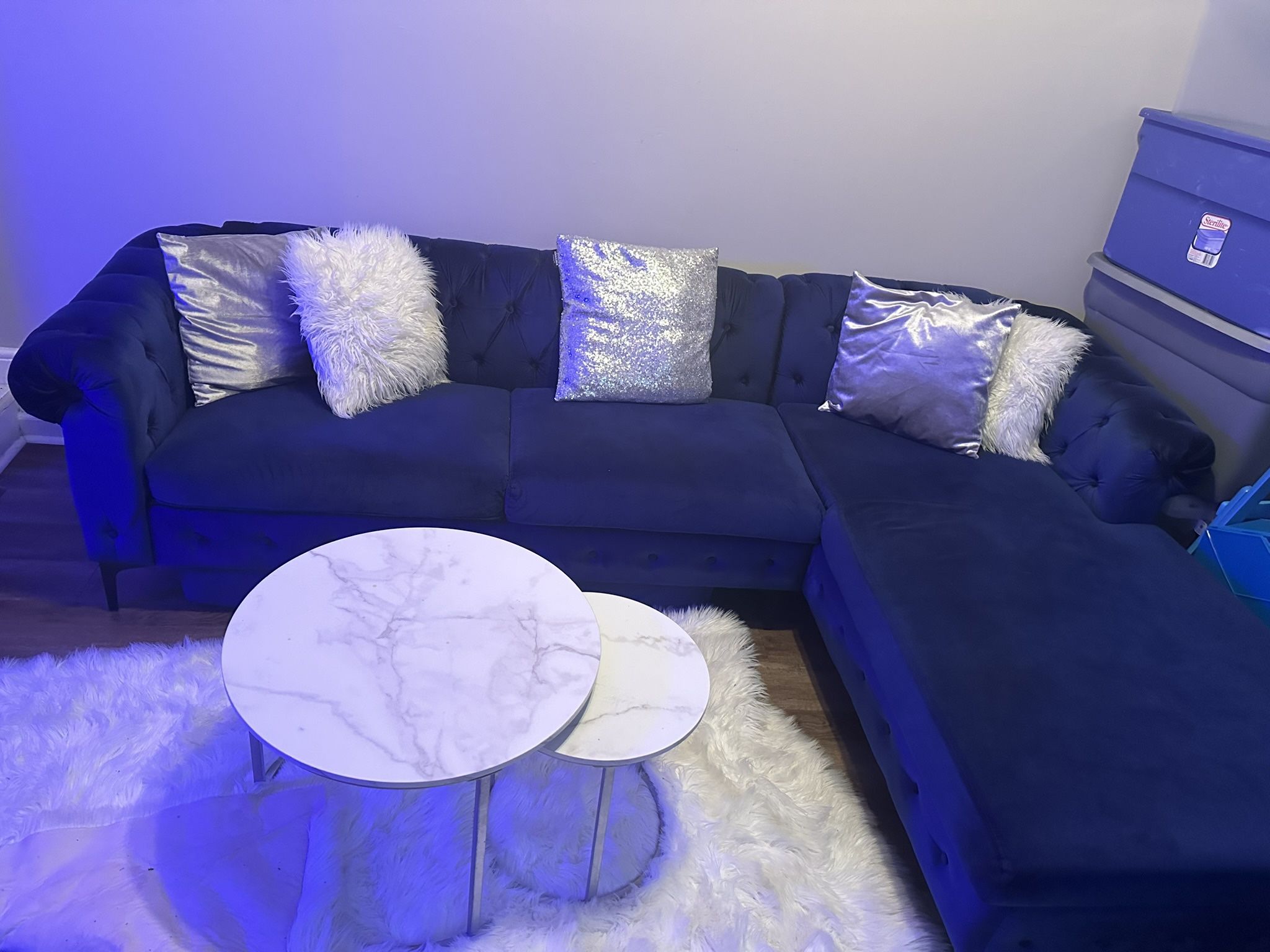 Blue Couch No Pillows With Tables