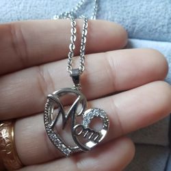 Sterling Silver Mom Heart Pendant Necklace With 18 Inches Chain