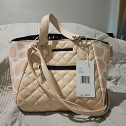 Betsey Johnaon NWT Hangbag, Pink And White, Cow print