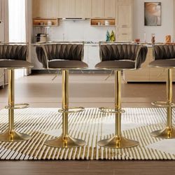 Uixe Modern Velvet 26" Adjustable Swivel Bar Stools (Set of 4) Coffee Gold Leg