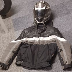 (Lg.) Reflective Leather/Polyester Motorcycle Jacket