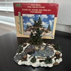 🎄 Lemax Village Pine Haven Pond Swans 1999 Poly-Resin Landscaper Accent w/ Box