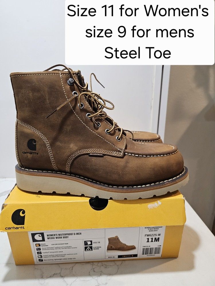 Carhartt Steel Toe Work Boots Size 11 For Womens,  Size 9 For Men 