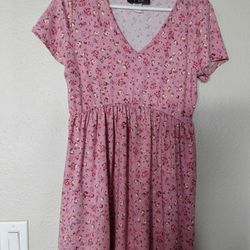 Say Anything Dress, Women's Size Large Pretty Pink Floral Baby Doll Dress 