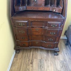 Vintage Wooden Desk Lion Accent Handle 