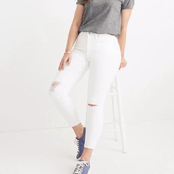 MADEWELL 9' High Rise White Jeans Distressed Knees US 28