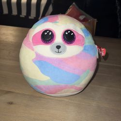 TY COOPER SLOTH The Squish a Boos Collection Soft Toy Plush Cushion 10" 