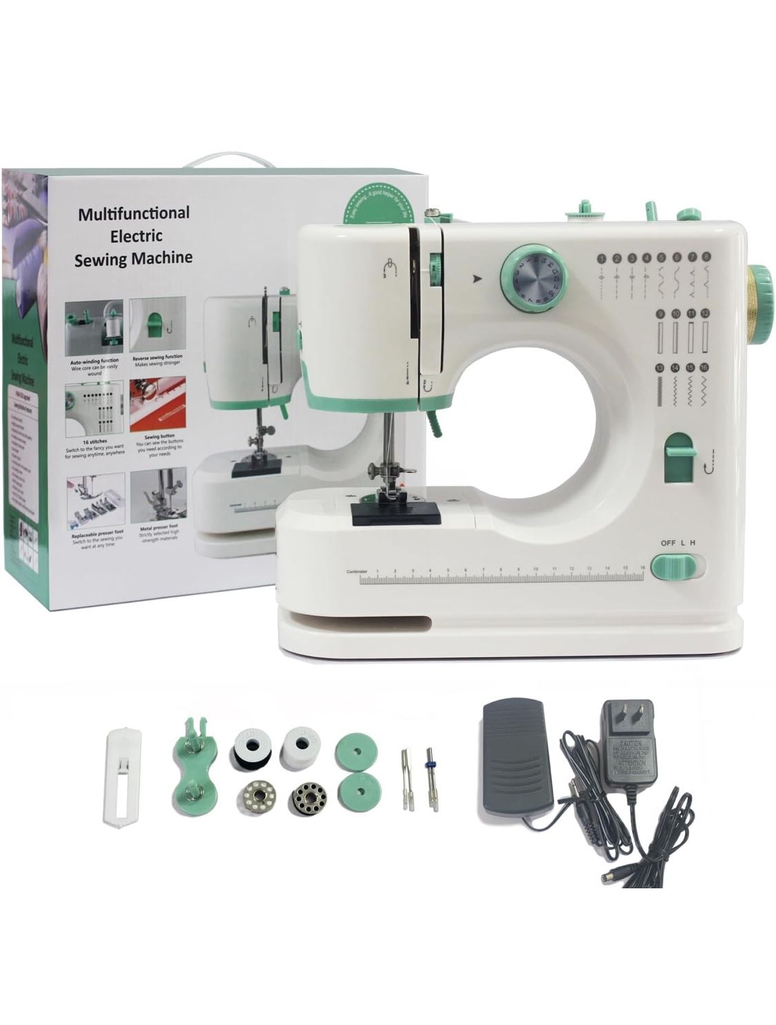Open Box Portable Sewing Machine for Beginners, 16 Built-in Stitches and Reverse Sewing, adjustable sewing speed, small sewing machine with two needle