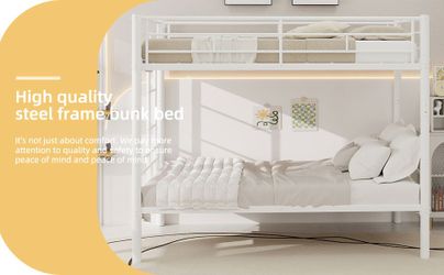 Twin Over Twin Metal Bunk Bed for Kids Boys Girls,Metal Structure Bedframe with Ladders & Guardrail,Convertible 2 Beds,No Spring Box Required