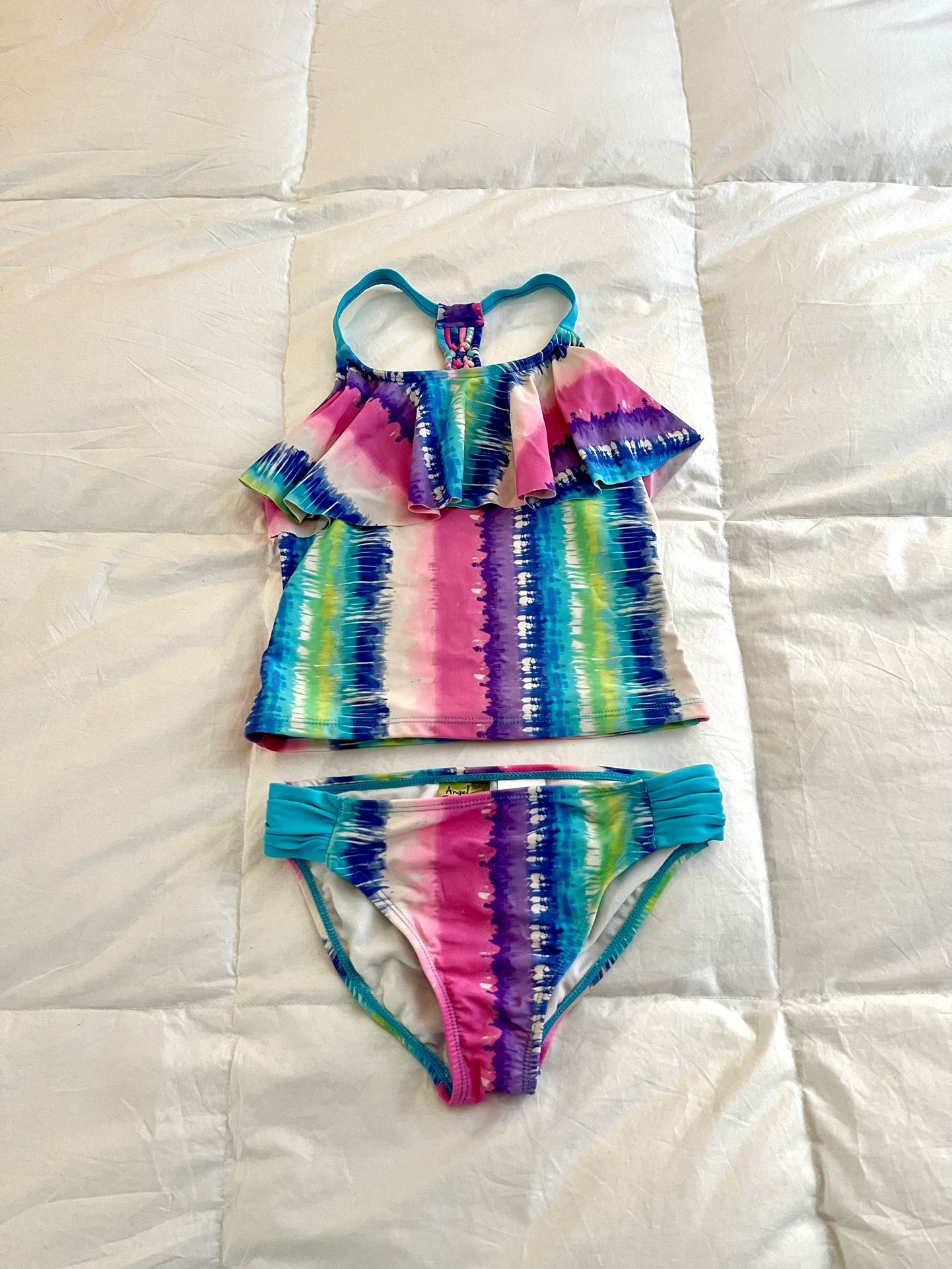ANGEL BEACH SWIM RAINBOW IS TIE-DYE 2 PIECE BATHING SUIT