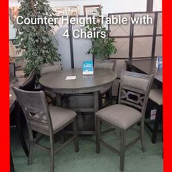 💥 Round Counter Height Table With 4 Chairs 