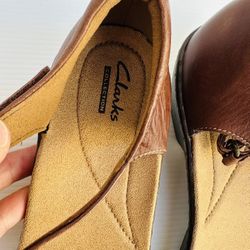 NWT CLARKS Leather Brown Mary Jane Chunky Heels Shoes Size 11