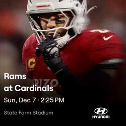 2 Lower level tickets plus parking pass to the Az Cardinals vs LA Rams