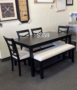 6-pc dining table set with bench black finish