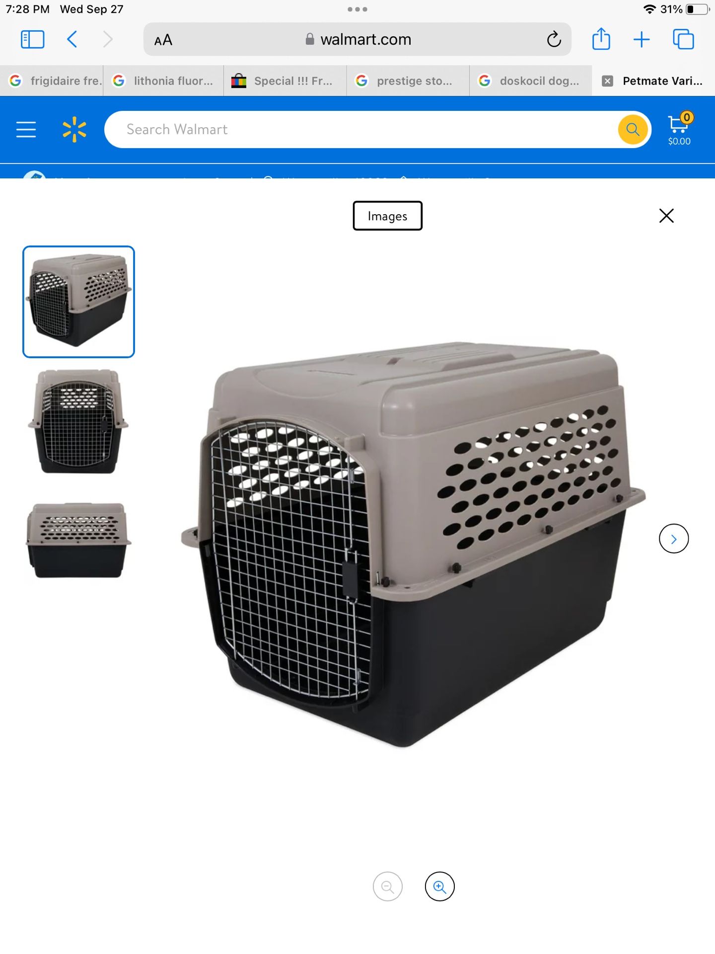 Single-Door Plastic Dog Kennel, Pet Carrier, Brown, Large, 40 inches