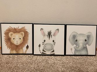 Safari Animal Nursery Wall Art Set of 3