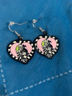 Beetlejuice Heart Enamel Dangle Earrings