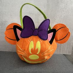 Disney Store Halloween Minnie Mouse Pumpkin Cat Trick or Treat Candy Bag GLOWS