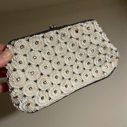 Ivory Sequin Flower Clutch