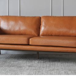 Cognac Faux Leather Sofa