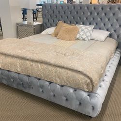 New King Size Grey Platform Bed Frame 