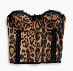 Leopard print corset with black lace trim size xs
