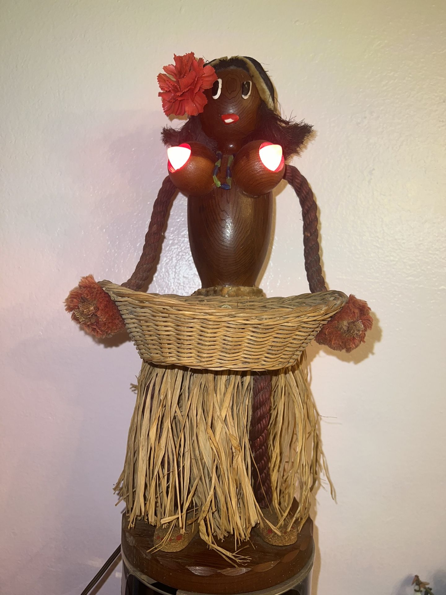 WWII Era Topless Hula Dancer Tiki Lamp With Light Up Nips