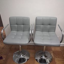 Set of 2 Modern Adjustable Swivel Bar Stools with Armrests – Gray