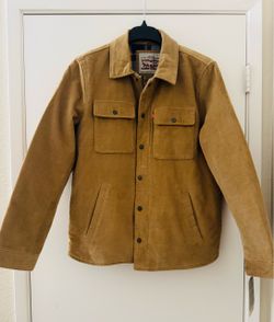 New Levi's Men's Tan  Garment Dyed Corduroy Filled Trucker Jacket
