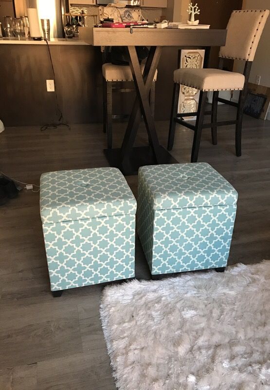 Cute Turquoise Storage Ottomans (2)