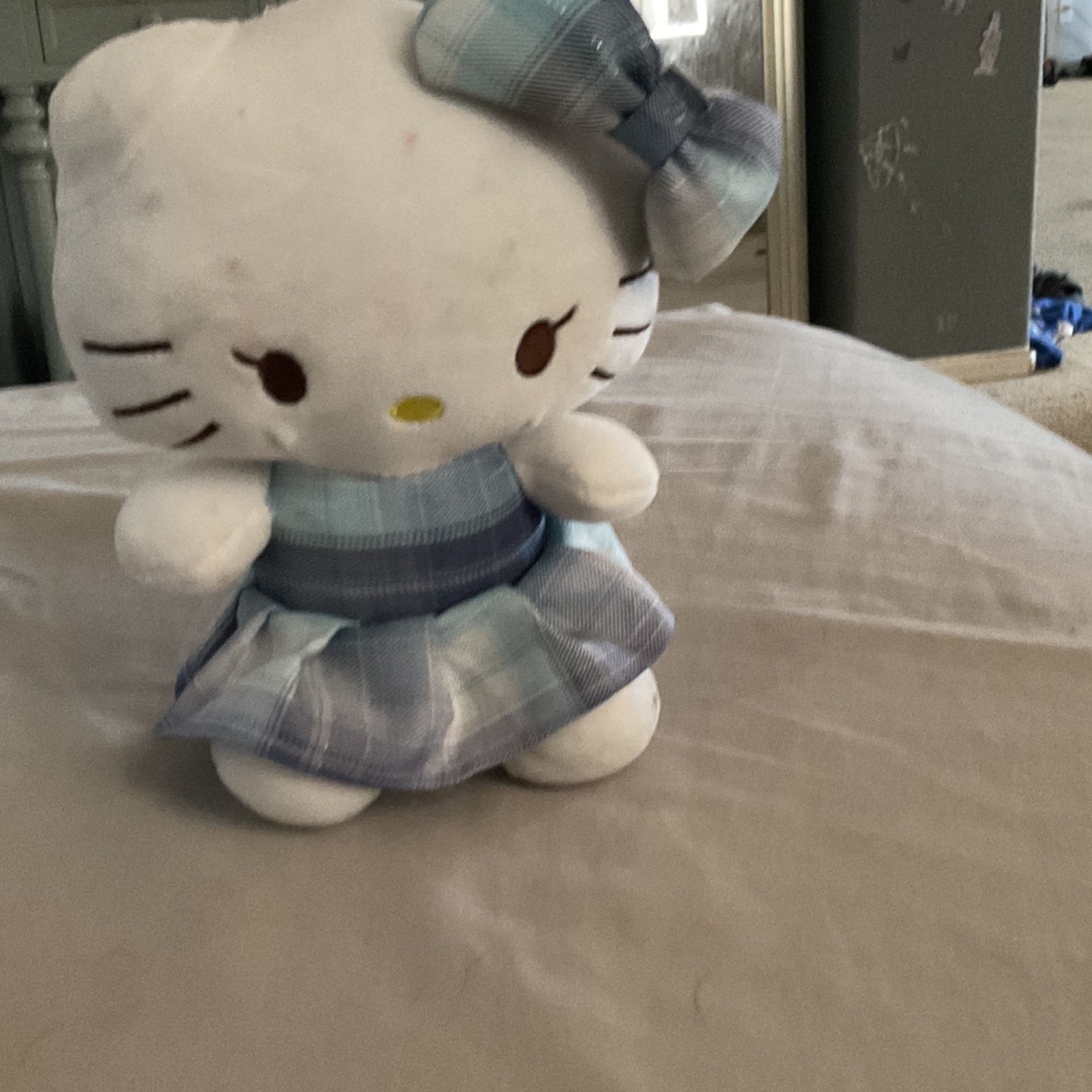 Hello Kitty Plushie With Blue Dress And Blue Bow