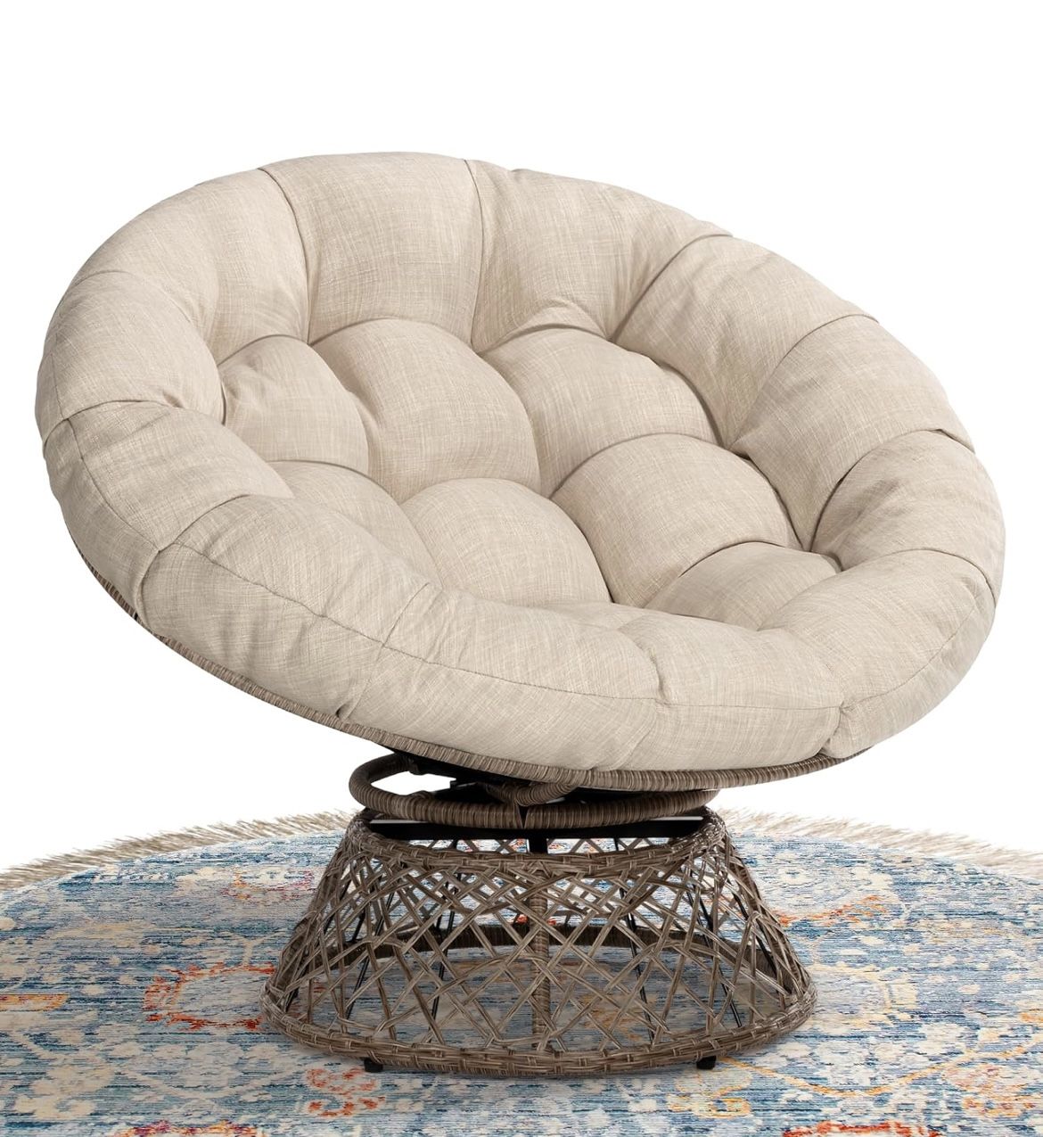 New Assembled 40 Ergonomic Wicker Papasan Chair with Soft Thick