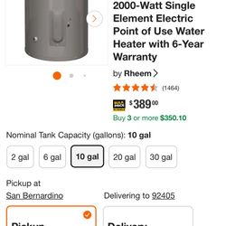 Rheem 10 Gallon Electric Water Heater 
