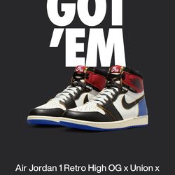 Air Jordan 1 Fragment Union Varsity Red Size 14