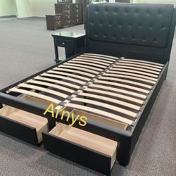 Black Storage Queen Bed With Nice Orthopedic Supreme Mattress Included  