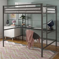 Novogratz Maxwell Metal Full Loft Bed with Desk & Shelves, Gray