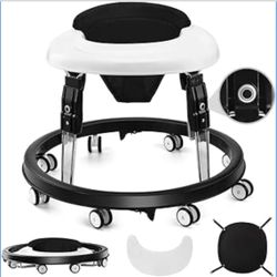 Baby Walker with Wheels, One-Touch Folding Anti-Roll 8-Wheel Baby Walkers, 7-Speed Height Adjustment with Large Dinner Plate and Brake 6-18 Months Bab